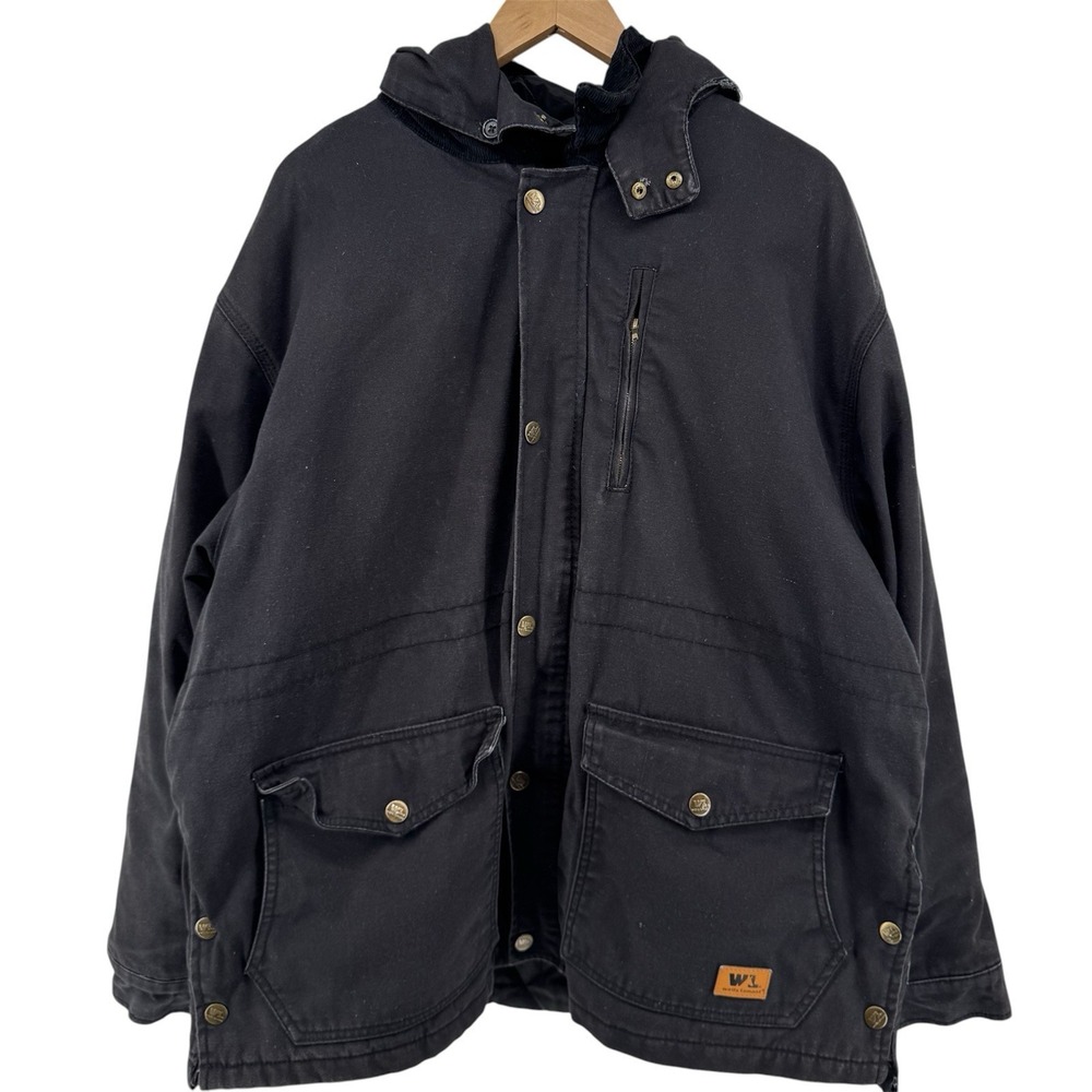 Wells Lamont Jacket Men XL Black Canvas Workwear Work Coat Hooded Quilted